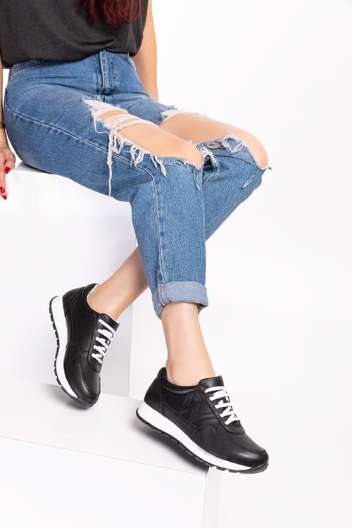 Gondol Içi Dışı Hakiki Deri Anatomik Taban Spor Ayakkabı flf.444 - Siyah - 36