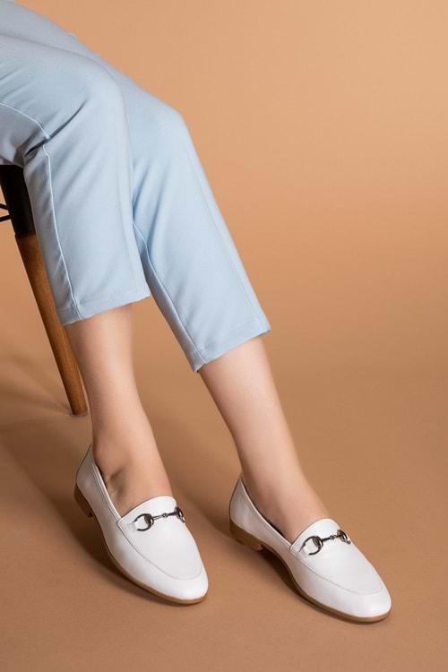 Gondol Hakiki Deri Kadın Babet iz.3501 - Beyaz - 37