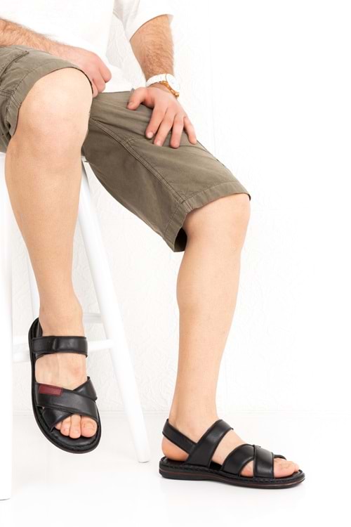 Gondol Hakiki Deri Anatomik Taban Erkek Sandalet kml.119 - Siyah - 40