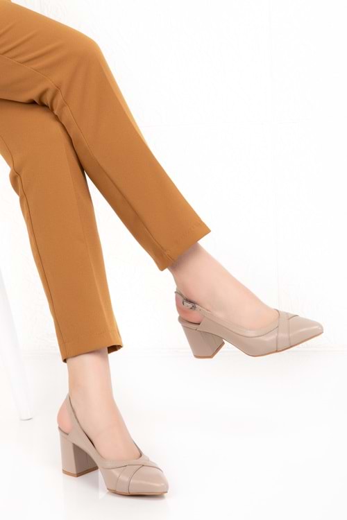 Gondol Hakiki Deri Topuklu Ayakkabı şhn.741 - Vizon - 34