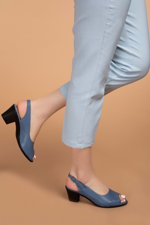Gondol Hakiki Deri Topuklu Ayakkabı vdt.211 - Mavi - 41