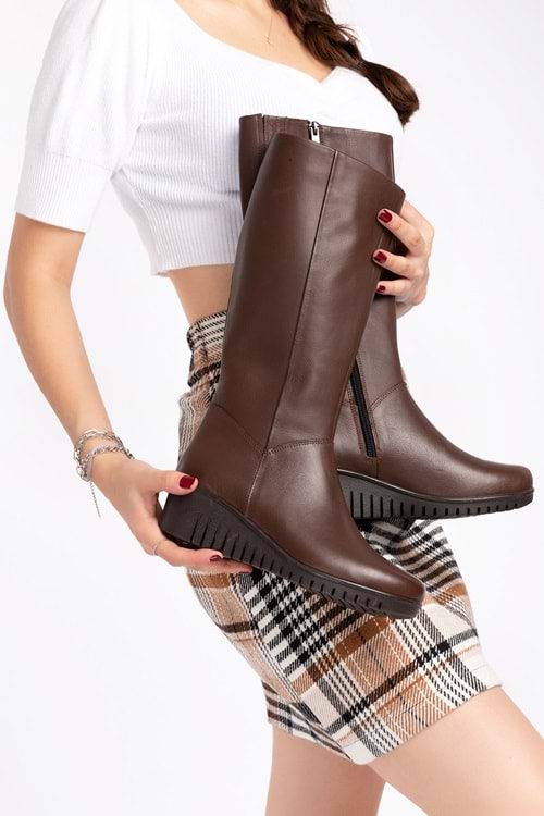 Gondol Hakiki Deri Sıcak İç Astar Dolgu Taban Çizme-gndl.2007 - Kahverengi - 39