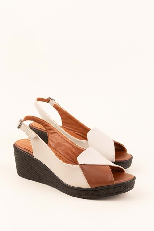 Gondol Kadın İçi Hakiki Deri Günlük Sandalet mik.2900 - Krem-Taba - 37