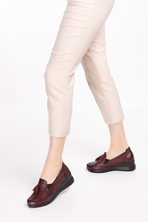 Gondol Kadın Hakiki Deri Anatomik Taban Dolgu Topuklu Günlük Ayakkabı pyt.6204 - Bordo - 37