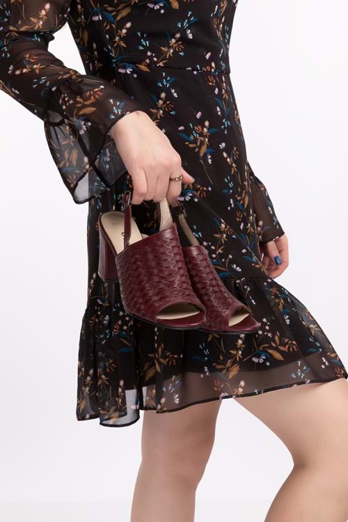 Gondol Kadın Hakiki Deri Lazer Kesim Klasik Topuklu Ayakkabı şhn.835 - Bordo - 36