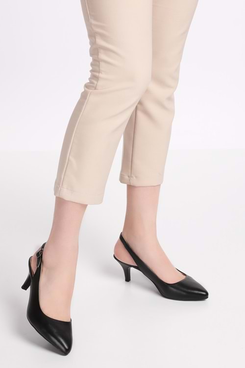 Gondol Kadın Hakiki Deri Orta Boy Topuk Stiletto vdt.230 - Siyah - 36