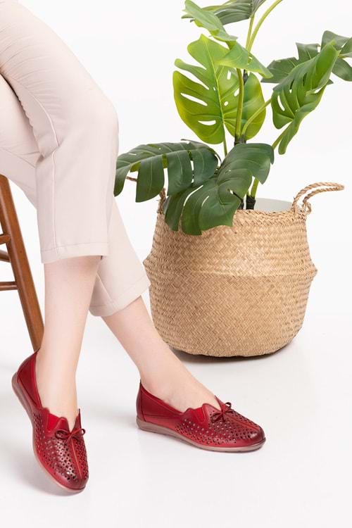 Gondol Hakiki Deri Ortopedik Taban Günlük Ayakkabı esfa.2605 - kırmızı - 36