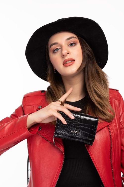 Gondol Hmx Polo Günlük Kullanışlı El Cüzdanı Hmx.165 - Siyah Croco