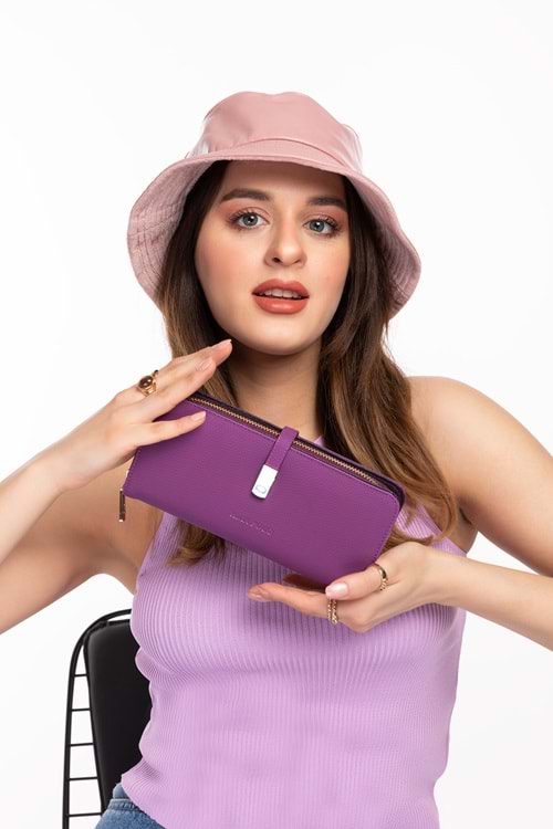 Gondol Hmx Mıknatıslı Büyük Boy Lüks El Cüzdanı hmx.310 - Mor