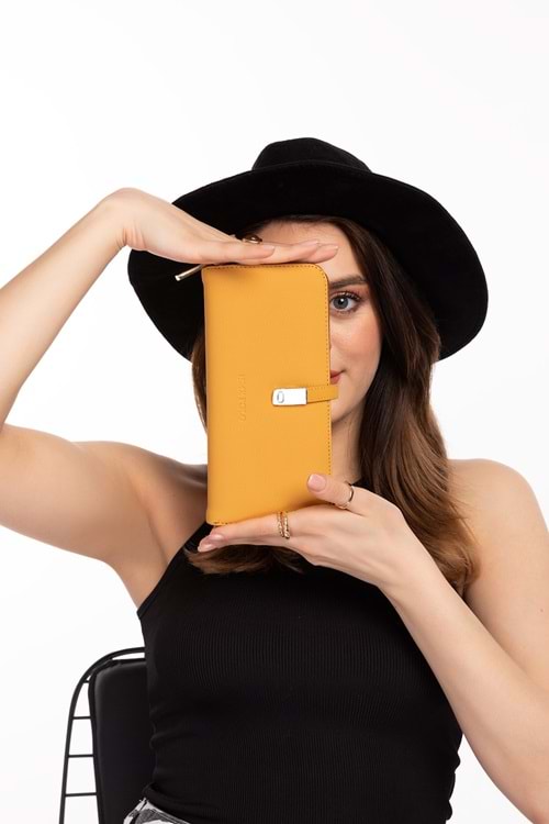 Gondol Hmx Mıknatıslı Büyük Boy Lüks El Cüzdanı hmx.310 - Sarı