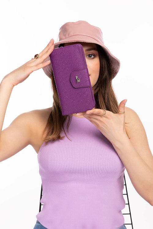 Gondol Hmx Büyük Boy Lüks Şık El Cüzdanı Hmx.370 - Mor Yazı