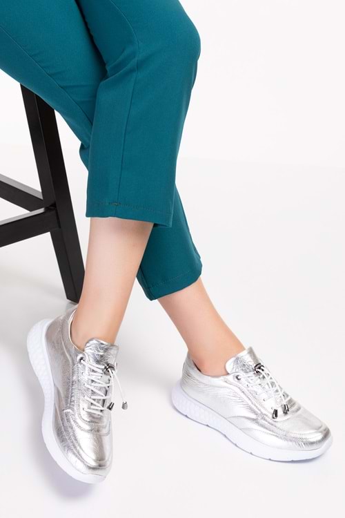 Gondol Içi Dışı Hakiki Deri Faylon Taban Hafif Spor Ayakkabı es.110 - Gümüş - 36