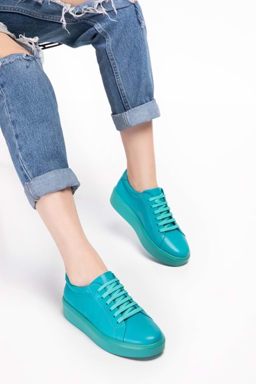 Gondol Hakiki Deri Anatomik Taban Spor Ayakkabı ell.6839 - Petrol Mavi - 38