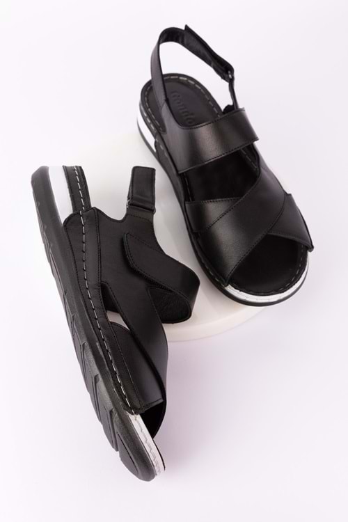 Gondol Kadın Hakiki Deri Anatomik Taban Sandalet iz.4601 - Siyah - 41