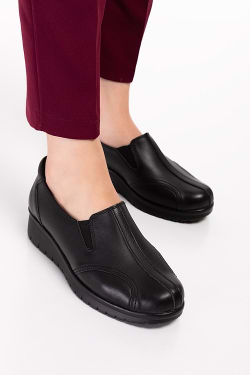 Gondol Hakiki Deri Kadın Kemik Çıkıntısına Özel Ayakkabı elnr.5778 - Siyah - 36