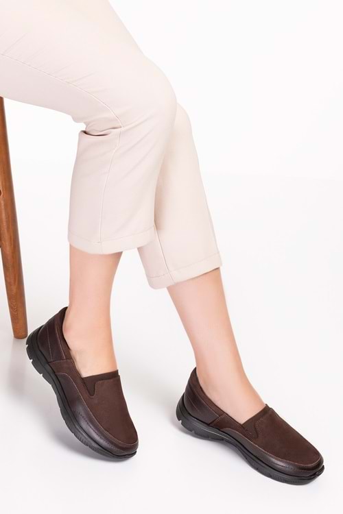 Gondol Hakiki Deri Faylon Anatomik Taban Hafif Ayakkabı es.119 - Kahve Nubuk - 36