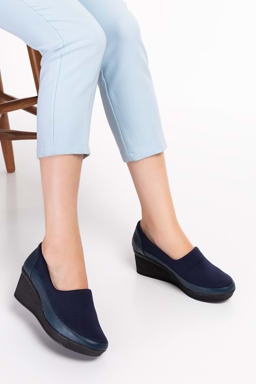 Gondol Hakiki Deri Dolgu Topuk Anatomik Taban Günlük Ayakkabı vdt.590 - Lacivert - 37