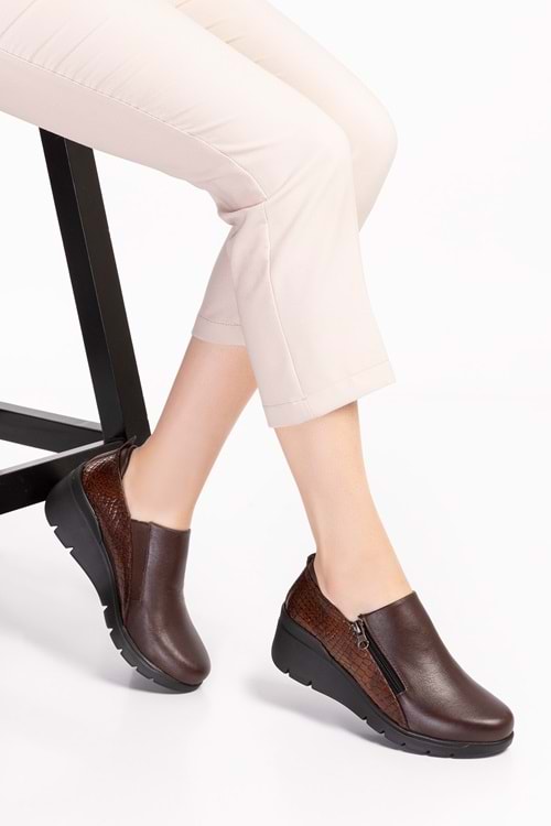 Gondol Hakiki Deri Anatomik Taban Rahat Ayakkabı esfa.4055 - Kahverengi - 41