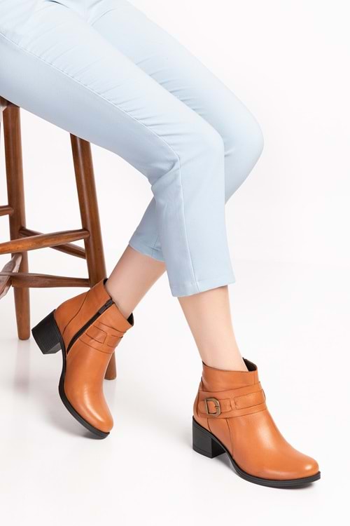 Gondol Kadın Hakiki Deri Kaymaz Taban Topuklu Bot okn.1063 - Taba - 39