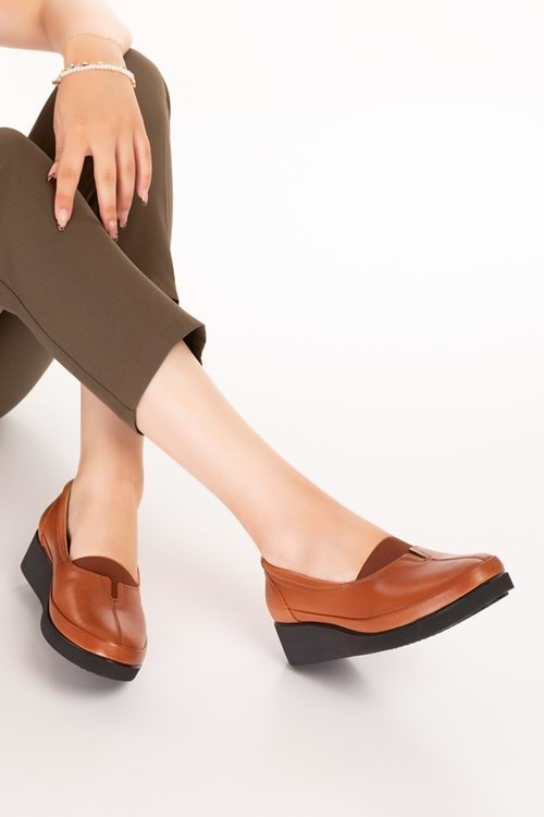 Gondol İçi Dışı Hakiki Deri Yumuşak Dokulu Günlük Ayakkabı ndr.101 - Taba - 37