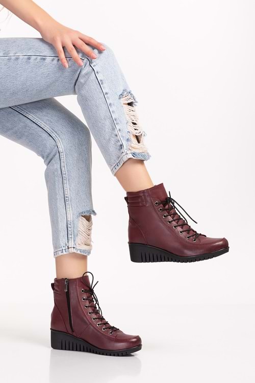 Gondol Kadın Hakiki Deri Kaymaz Dolgu Topuk Fermuarlı Bot esfa.2451 - Bordo - 41