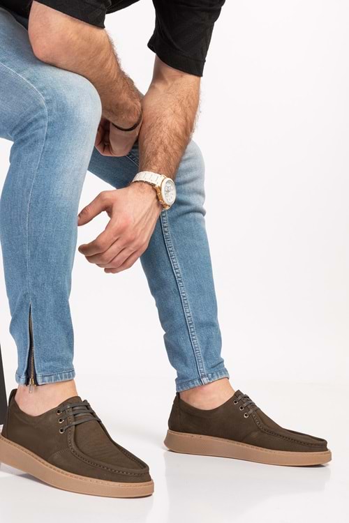 Gondol Hakiki Deri Erkek Loafer Ayakkabı src.810 - Haki Nubuk - 41