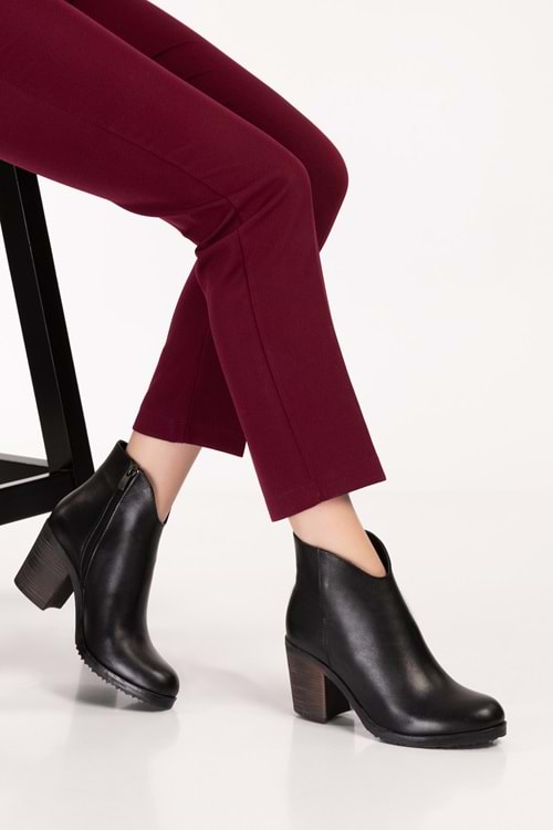 Gondol Kadın Hakiki Deri Orta Boy Topuk Şık Bot Anl.7024 - Siyah - 36