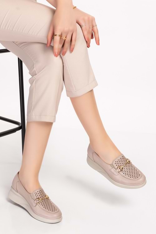 Gondol Hakiki Deri Anatomik Taban Toka Detaylı Rahat Ayakkabı ndr.106 - Buz Gri - 41