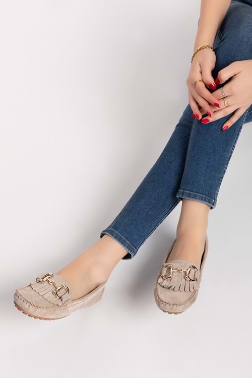 Gondol Hakiki Deri Süet Esnek Hafif Rahat Loafer sw.755 - Gri - 36