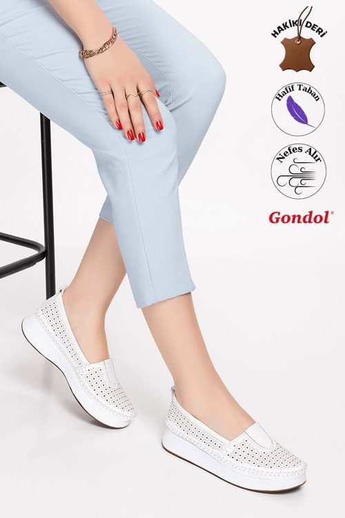 Gondol Hakiki Deri Rahat Yazlık Ayakkabı kla.14 - Beyaz - 36