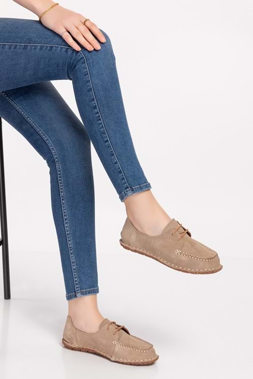 Gondol Hakiki Deri Esnek Hafif Loafer Ayakkabı esl.602 - Bej - 40