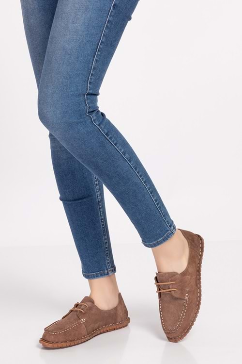 Gondol Hakiki Deri Esnek Hafif Loafer Ayakkabı esl.602 - Vizon Süet - 40