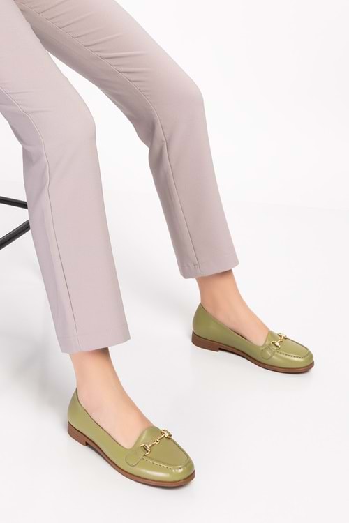 Gondol Hakiki Deri Kadın Günlük Loafer vdt.851 - Yeşil - 38