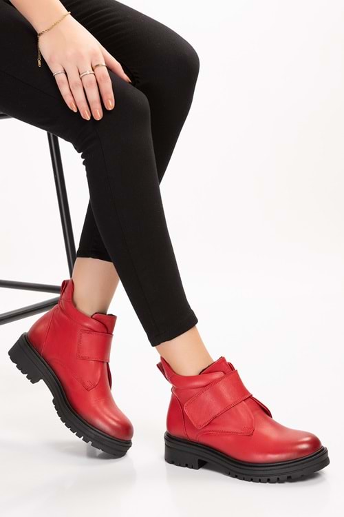 Gondol Kadın Hakiki Deri Kolay Giyim Anne Botu anl.2722 - kırmızı - 41