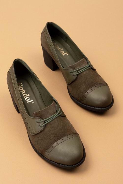 Gondol Kadın Hakiki Deri Rahat Topuklu Ayakkabı anl.7078 - Haki - 40