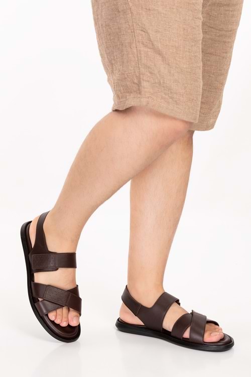 Gondol Erkek Hakiki Deri Günlük Klasik Sandalet esm.434 - Kahverengi - 40