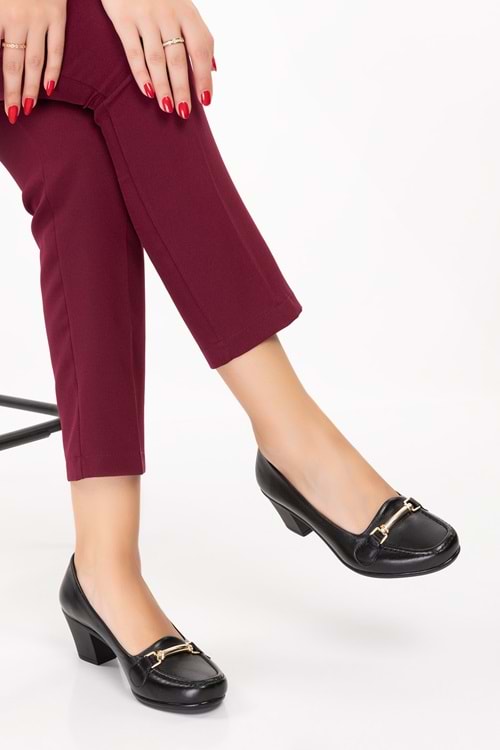 Gondol Hakiki Deri Rahat Klasik Topuklu Ayakkabı vdt.71 - Siyah - 40