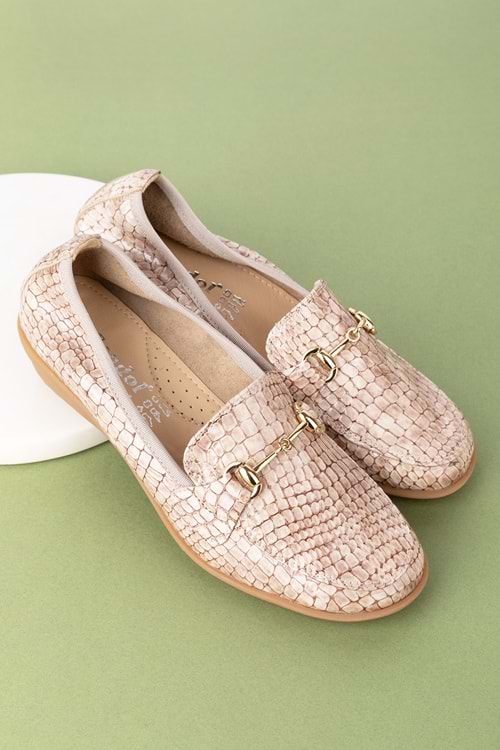 Gondol Kadın Hakiki Deri Anatomik Taban Lastikli Babet ell.7085 - Vizon Croco - 40