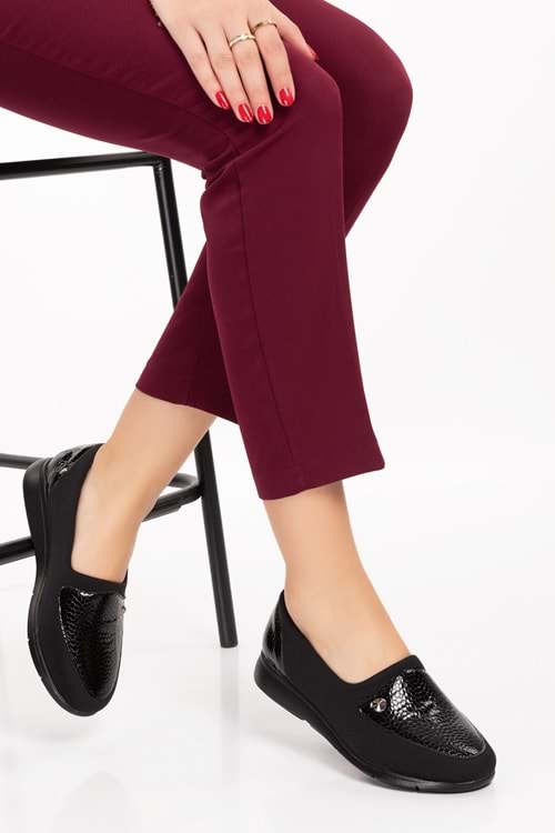 Gondol Hakiki Deri Yanları Strecli Günlük Ayakkabı vdt.195 - Siyah - 41