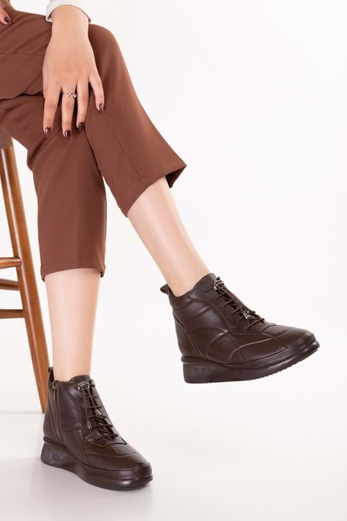 Gondol Kadın Hakiki Deri Hafif Günlük Spor Bot ndr.5515 - Kahverengi - 36