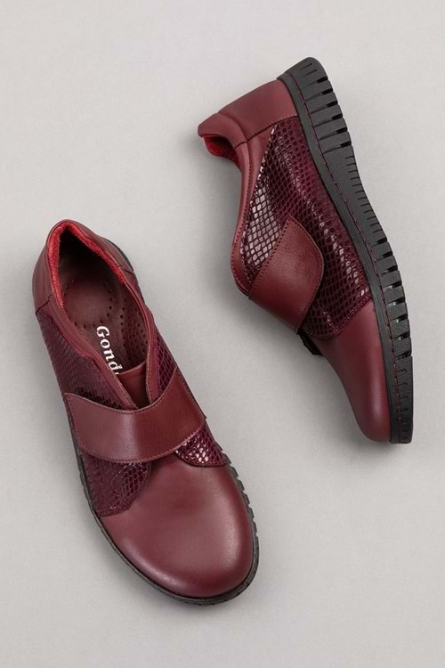 Gondol Hakiki Deri Anatomik Taban Rahat Cırtlı Ayakkabı ell.7139 - Bordo - 37