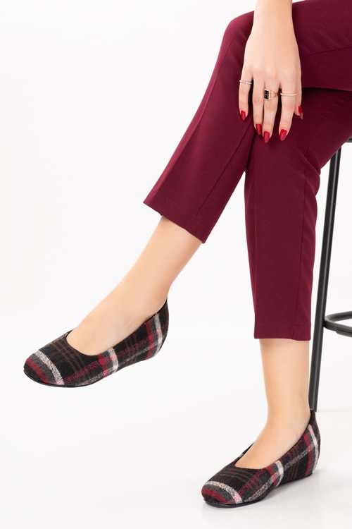 Gondol İçi Deri Ekose Desenli Ev Ayakkabısı mik.590 - kırmızı - 41