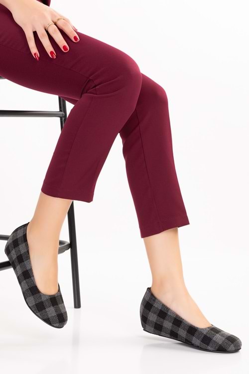 Gondol İçi Deri Ekose Desenli Ev Ayakkabısı mik.590 - Siyah - 40