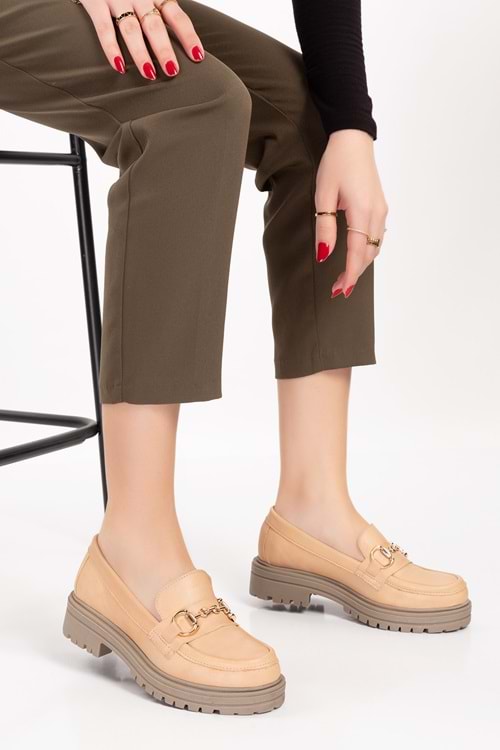 Gondol Hakiki Deri Kalın Taban Hafif Oxford Ayakkabı anl.2491 - Bej - 40