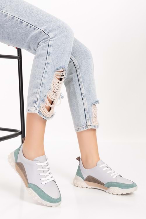 Gondol Hakiki Deri Kalın Rahat Günlük Spor Ayakkabı yt.2403 - Gri - 39