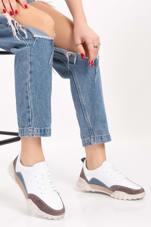 Gondol Hakiki Deri Kalın Rahat Günlük Spor Ayakkabı yt.2403 - Beyaz - 40