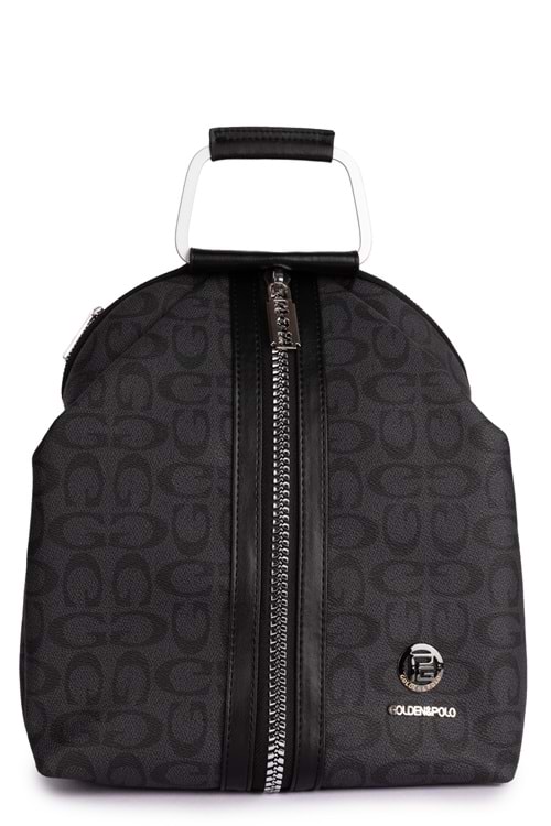 Gondol Kadın Metal Saplı Günlük Şık El ve Sırt Çantası gp.1110 - Siyah Yazı