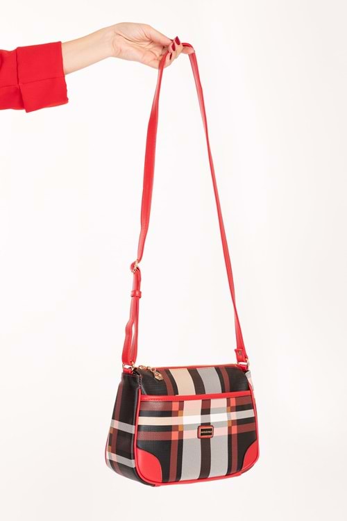 Gondol Kadın Günlük Şık Kullanışlı Çapraz Omuz Çantası sp.1060 - Kırmızı Ekose
