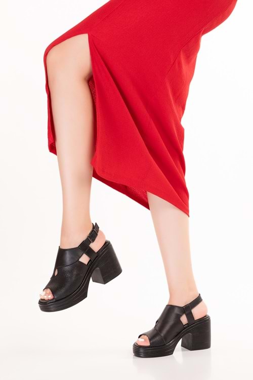 Gondol Kadın Hakiki Deri Platform Topuklu Şık Sandalet msa.56 - Siyah - 37