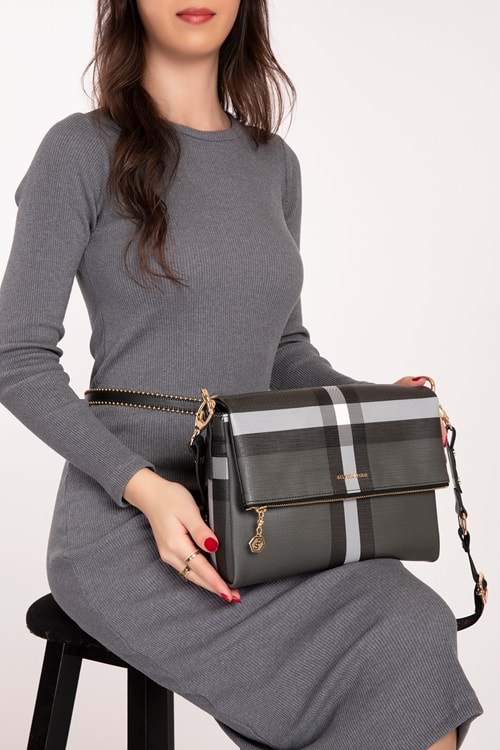 Gondol Kadın Günlük Şık Omuz Çantası sp.963 - Siyah Ekose - TEK EBAT